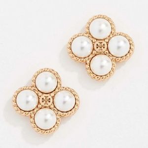 Tory Burch earrings logo gold pearl earrings